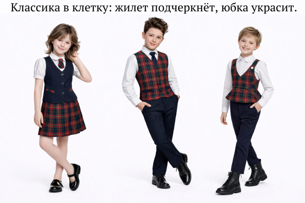 Классика в клетку: жилет подчеркнёт, юбка украсит